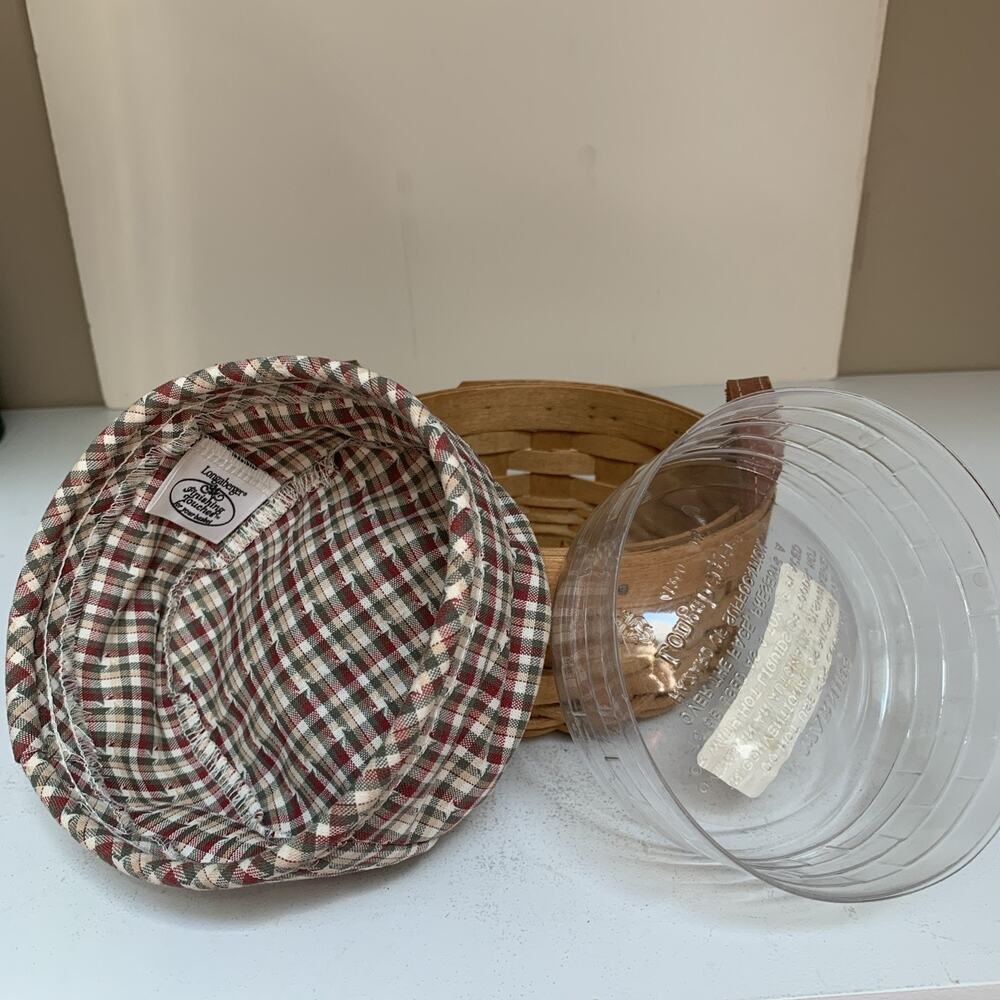 2004 Longaberger 6" Saffron Basket w/leather handles~Plaid Liner~Protector~ - Picture 5 of 5